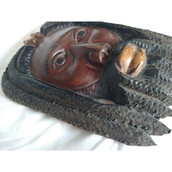 Vintage Jamaican Hand Carved Wood Mask Rasta Art Sculpture 9 x 6.5” Boho Tribal - Picture 8 of 16